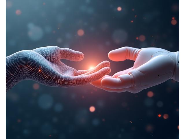 Illustration showing technology and human hands working together, symbolizing integrated care.